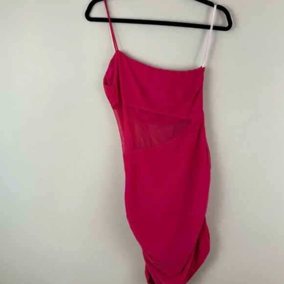 Superdown | Jerica Mesh Mini Dress One Shoulder Mini Size Medium Hot Pink - Picture 5 of 5